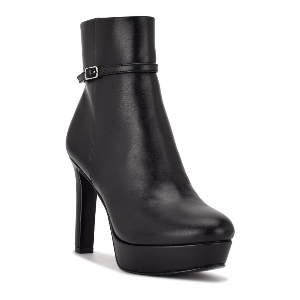 Nine West Gripe Black Faux Leather High Heel Platform Ankle Boots Size 9.5M